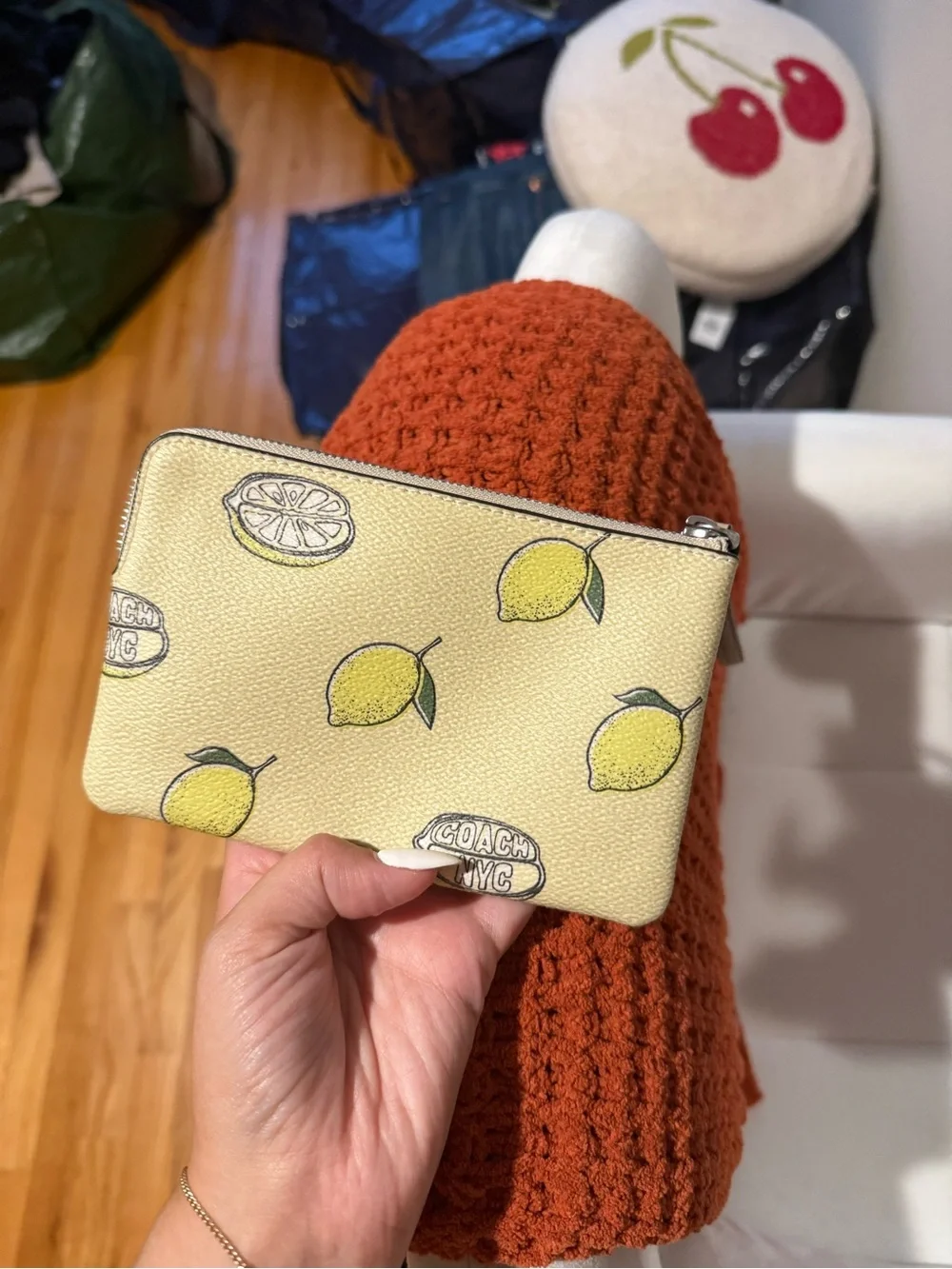 Coach Yellow Lemon Print Leather Wristlet